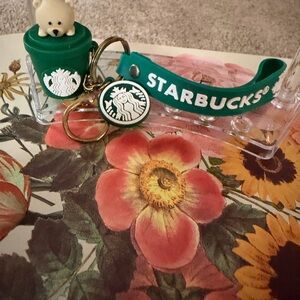 Starbucks Green Keychain with Bear Charm